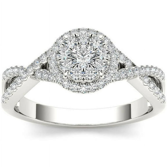 1/2 Carat T.W. Diamond Criss-Cross Shank Halo Cluster 10kt White Gold Engagement Ring