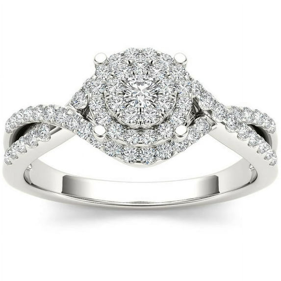 1/2 Carat T.W. Diamond Criss-Cross Shank Halo Cluster 10kt White Gold Engagement Ring