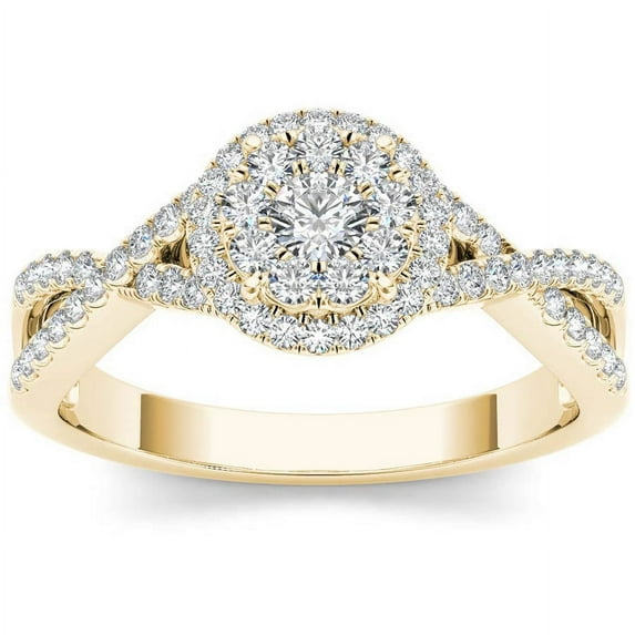 1/2 Carat T.W. Diamond Criss-Cross Shank Halo Cluster 10kt Yellow Gold Engagement Ring