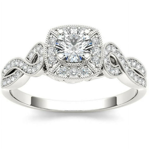 1/2 Carat T.W. Diamond Criss-Cross Shank Single Halo Vintage 14kt White Gold Engagement Ring