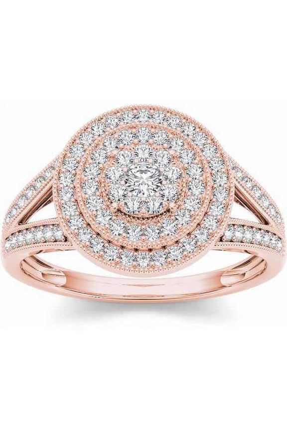 1/2 Carat T.W. Diamond Double Halo Cluster 10kt Rose Gold Engagement Ring