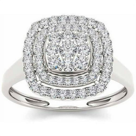 1/2 Carat T.W. Diamond Double Halo Cluster 10kt White Gold Engagement Ring