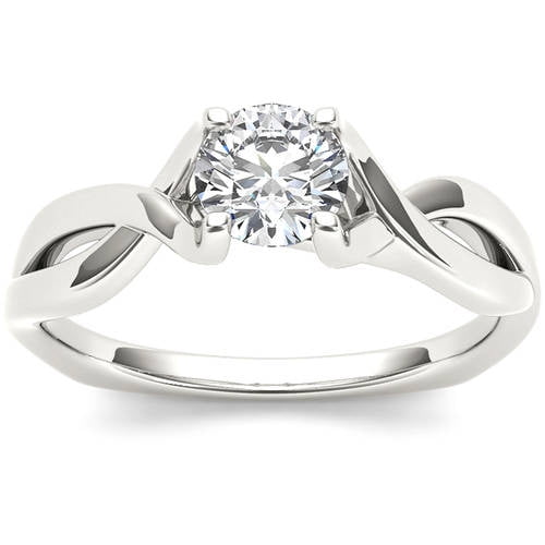1/2 Carat T.W. Diamond Euro Style Criss-Cross Shank Solitaire 14kt White Gold Engagement Ring