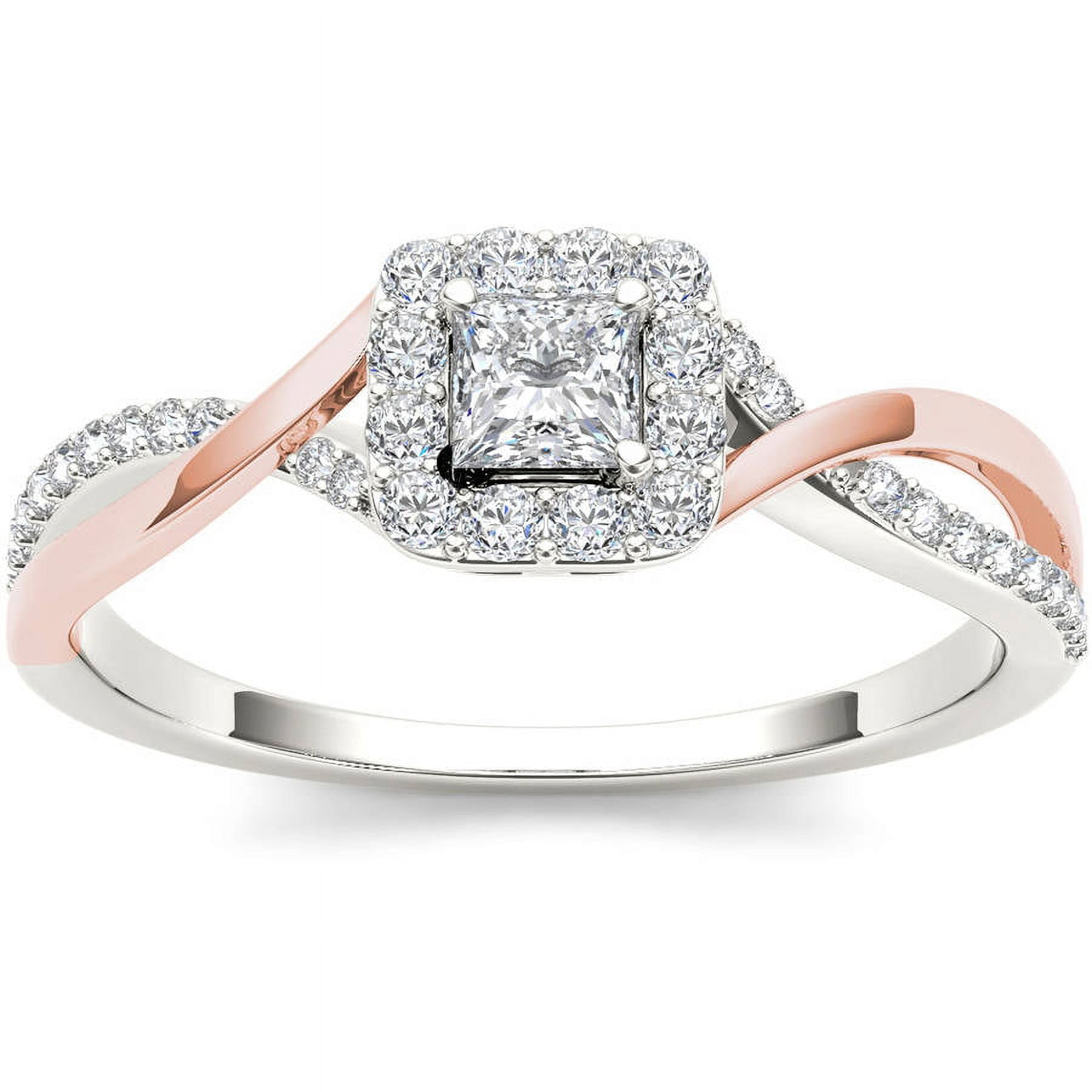 1/2 Carat T.W. Diamond Pink Two-Tone Criss-Cross Shank Single Halo 10kt White Gold Engagement Ring