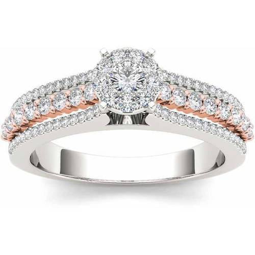 1/2 Carat T.W. Diamond Pink Two-Tone Split Shank Cluster 10kt White Gold Engagement Ring