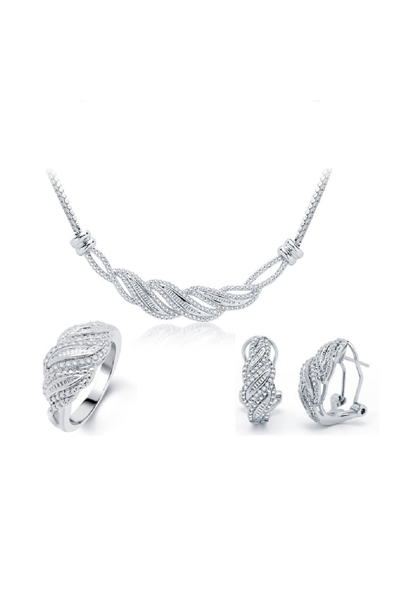 1/2 Carat T.W. Diamond Silver over Brass 3 pcs Fashion Jewelry set.