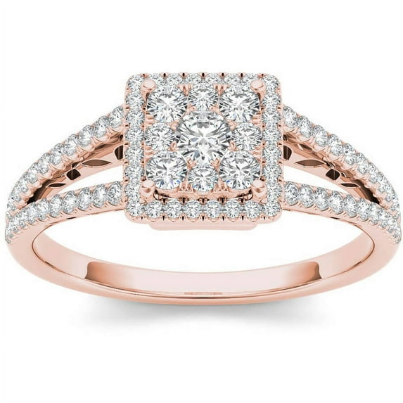 1/2 Carat T.W. Diamond Split Shank Cluster Halo 10kt Rose Gold Engagement Ring