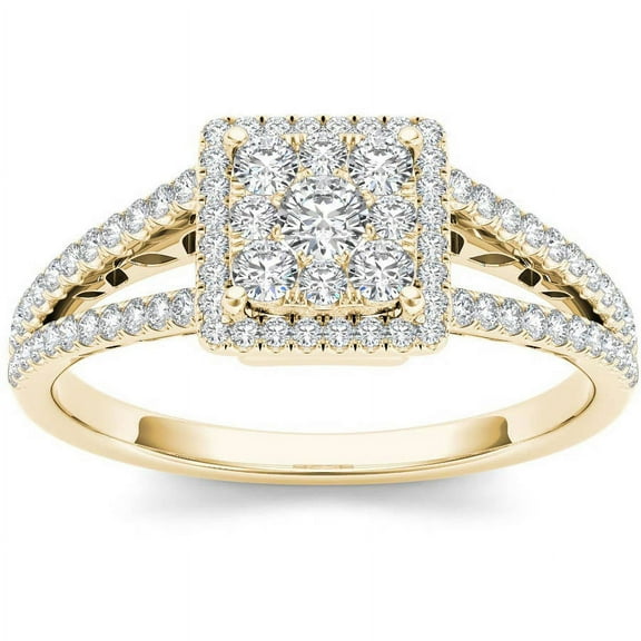 1/2 Carat T.W. Diamond Split Shank Cluster Halo 10kt Yellow Gold Engagement Ring