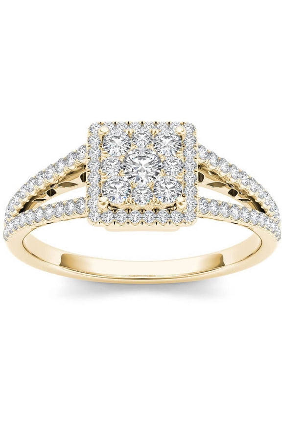 1/2 Carat T.W. Diamond Split Shank Cluster Halo 10kt Yellow Gold Engagement Ring