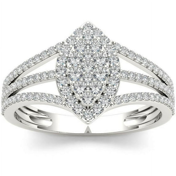 1/2 Carat T.W. Diamond Split Shank Marquise-Shape Cluster Halo 10kt White Gold Engagement Ring