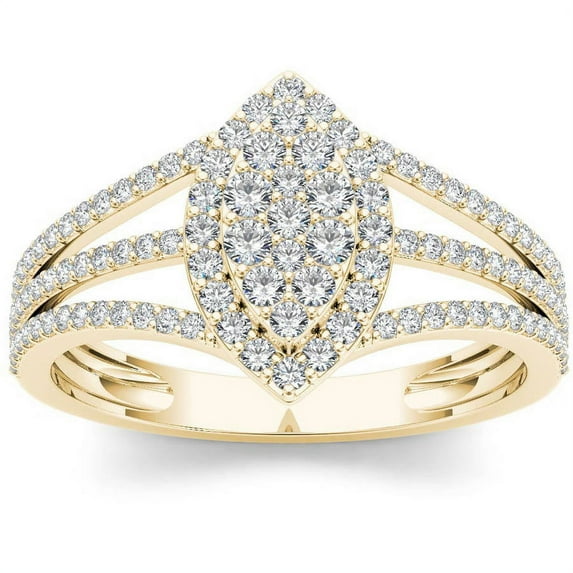 1/2 Carat T.W. Diamond Split Shank Marquise-Shape Cluster Halo 10kt Yellow Gold Engagement Ring
