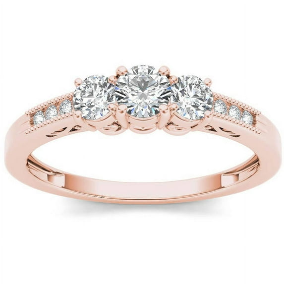 1/2 Carat T.W. Diamond Three-Stone 14kt Rose Gold Engagement Ring