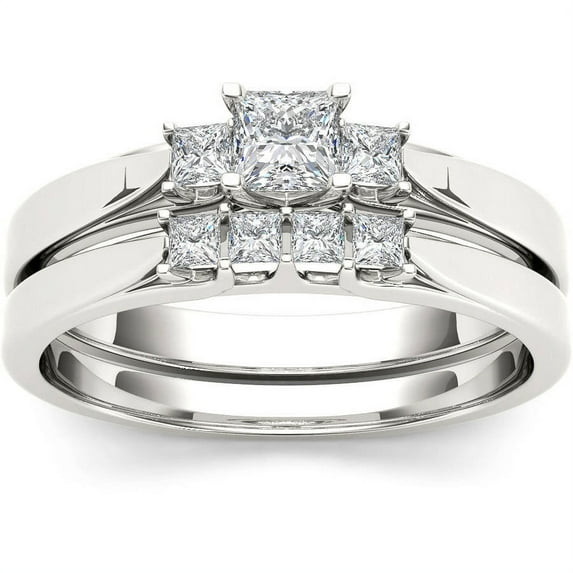 1/2 Carat T.W. Diamond Three-Stone 14kt White Gold Engagement Ring Set