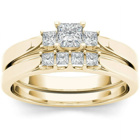1/2 Carat T.W. Diamond Three-Stone 14kt Yellow Gold Engagement Ring Set