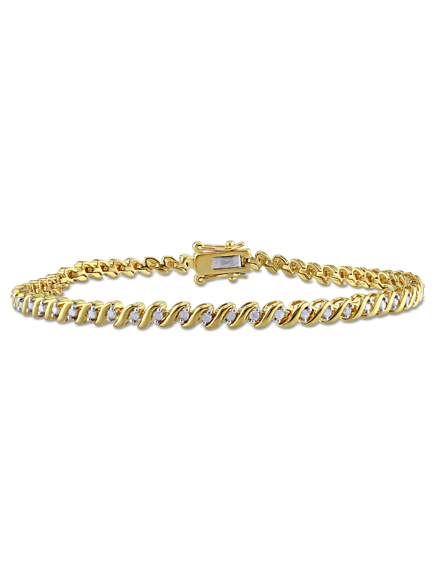 1/2 Carat T.W. Diamond YellowPlated Sterling Silver Tennis Bracelet