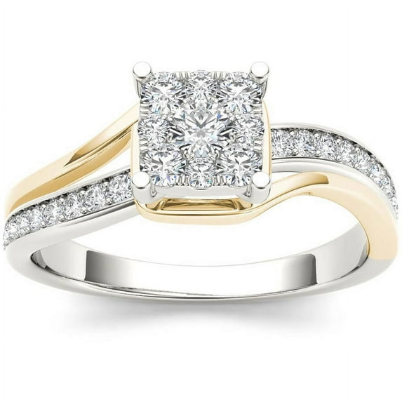 1/2 Carat T.W. Diamond Yellow Two-Tone Bypass Cluster 10kt White Gold Engagement Ring