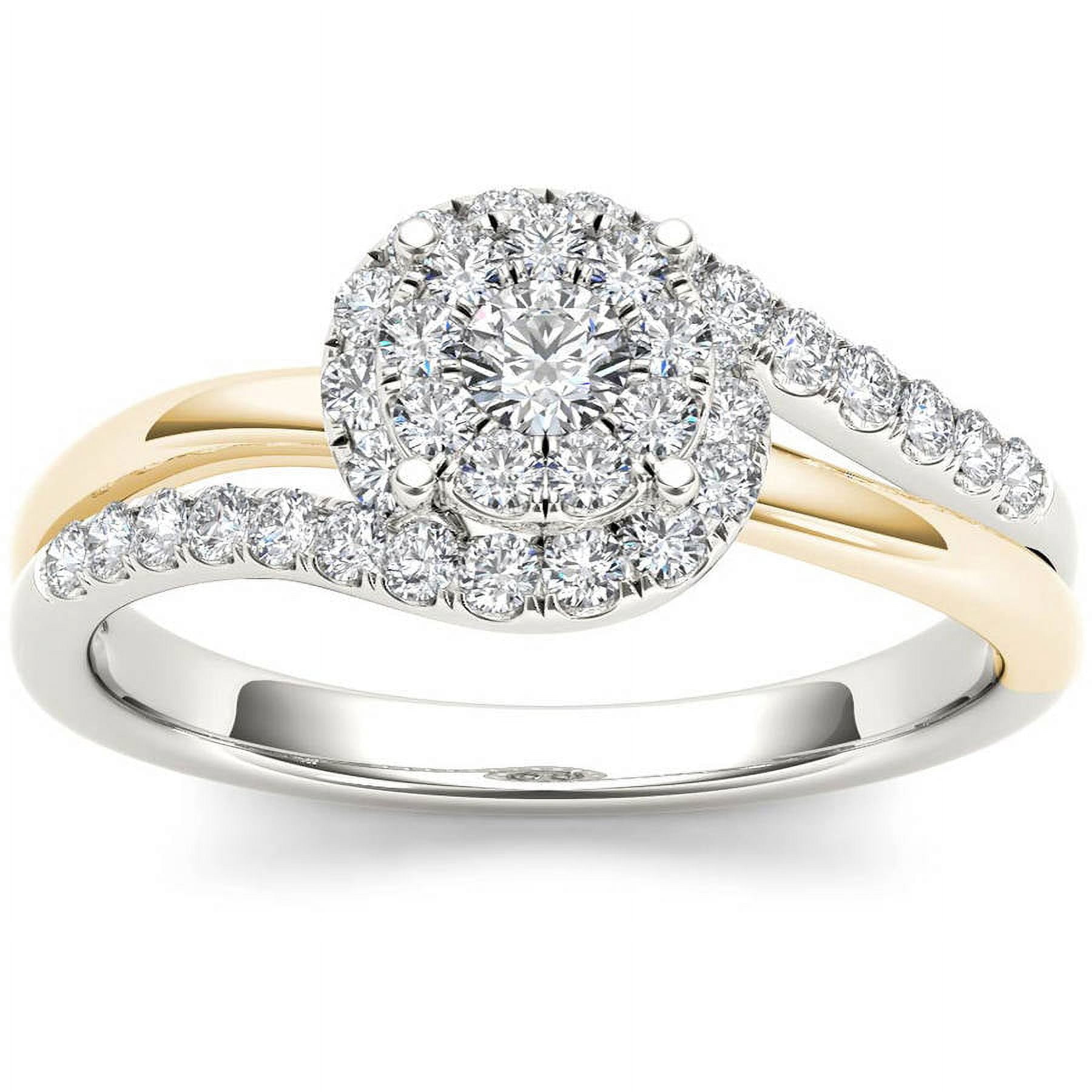 1/2 Carat T.W. Diamond Yellow Two-Tone Cluster Bypass 10kt White Gold Engagement Ring