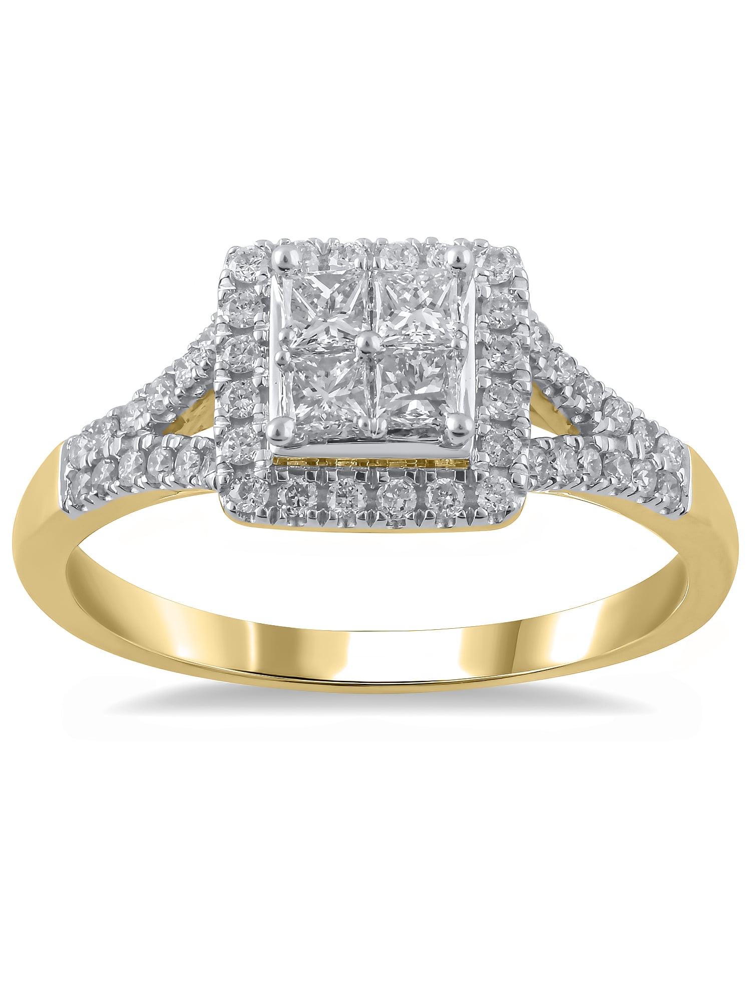 1/2 Carat T.W. (I2 clarity, H-I color) Brilliance Fine Jewelry Diamond Quad Engagement Ring in 10kt Yellow Gold, Size 8