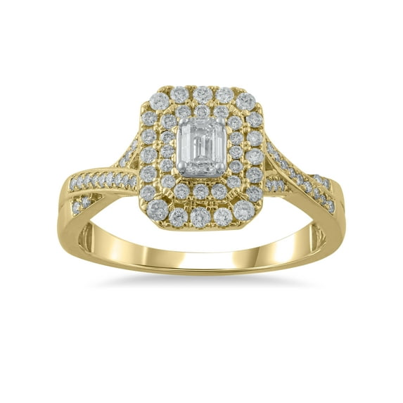 1/2 Carat T.W. (I2 clarity, H-I color) Brilliance Fine Jewelry Emerald cut Diamond Engagement Ring in 10kt Yellow Gold, Size 9