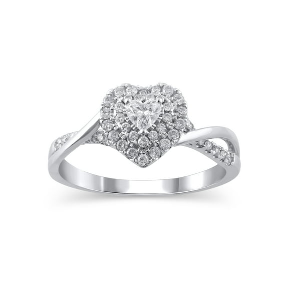 1/2 Carat T.W. (I2 clarity, H-I color) Brilliance Fine Jewelry Heart Shaped Diamond Engagement Ring in 10kt White Gold, Size 9