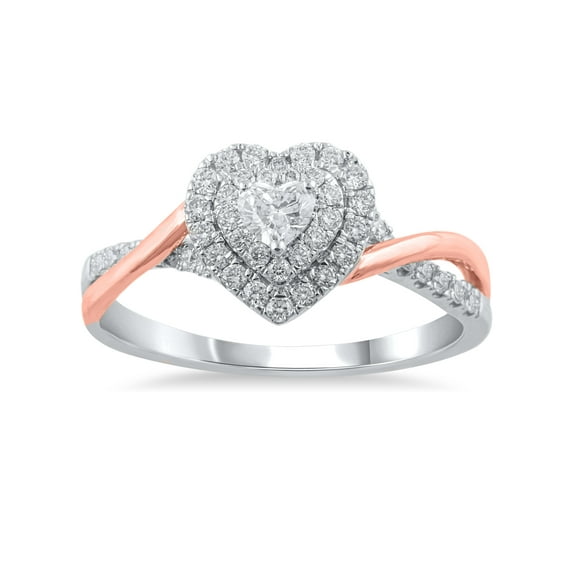 1/2 Carat T.W. (I2 clarity, H-I color) Brilliance Fine Jewelry Heart Shaped Diamond Engagement Ring in 10kt White & Rose Gold, Size 9