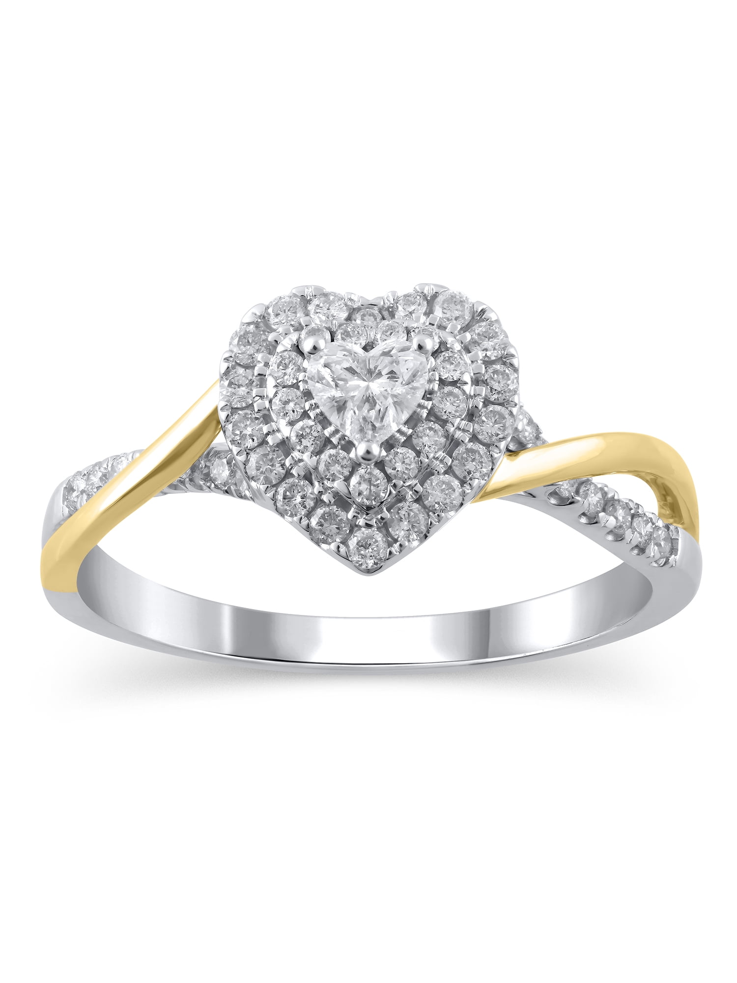 1/2 Carat T.W. (I2 clarity, H-I color) Brilliance Fine Jewelry Heart Shaped Diamond Engagement Ring in 10kt White & Yellow Gold, Size 7