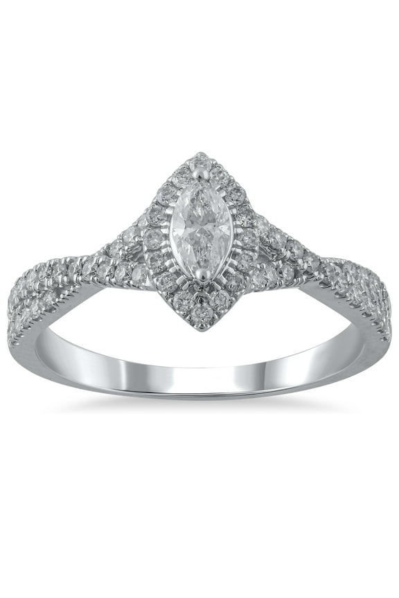 1/2 Carat T.W. (I2 clarity, H-I color) Brilliance Fine Jewelry Marquise cut Diamond Engagement Ring in 10kt White Gold, Size 6