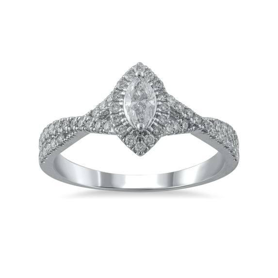1/2 Carat T.W. (I2 clarity, H-I color) Brilliance Fine Jewelry Marquise cut Diamond Engagement Ring in 10kt White Gold, Size 9