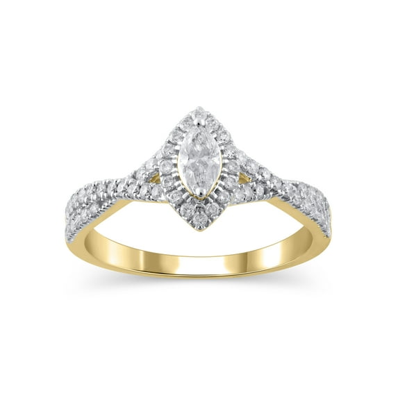 1/2 Carat T.W. (I2 clarity, H-I color) Brilliance Fine Jewelry Marquise cut Diamond Engagement Ring in 10kt Yellow Gold, Size 5