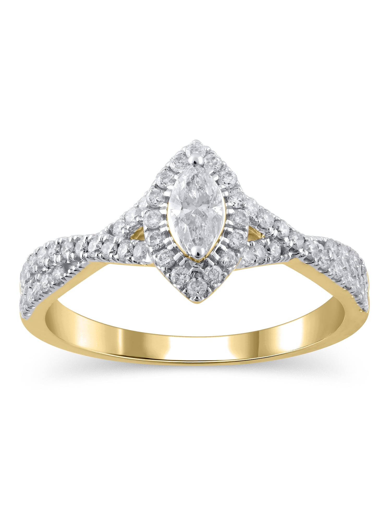 Adjustable Marquise Diamond Chain Ring Yellow Gold
