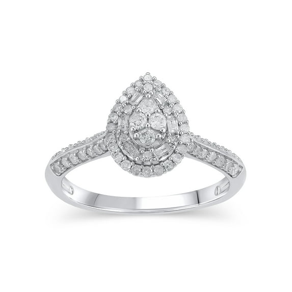 1/2 Carat T.W. (I3+ clarity, I-J color) Forever Bride Pear Composite Diamond Engagement Ring in Sterling Silver, Size 8