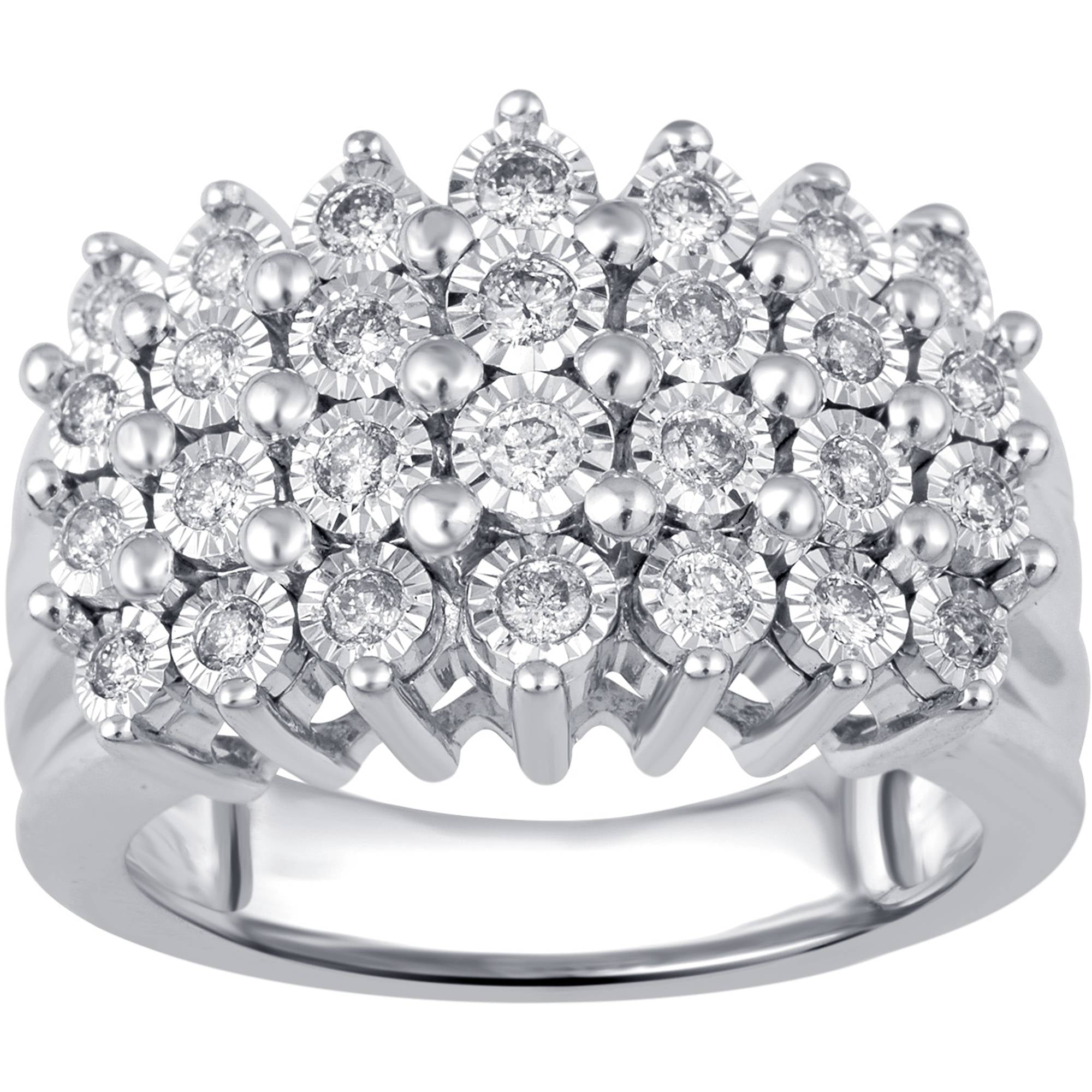 1/2 Carat T.W. Round White Diamond Sterling Silver Pyramid Ring with Miracle Plate
