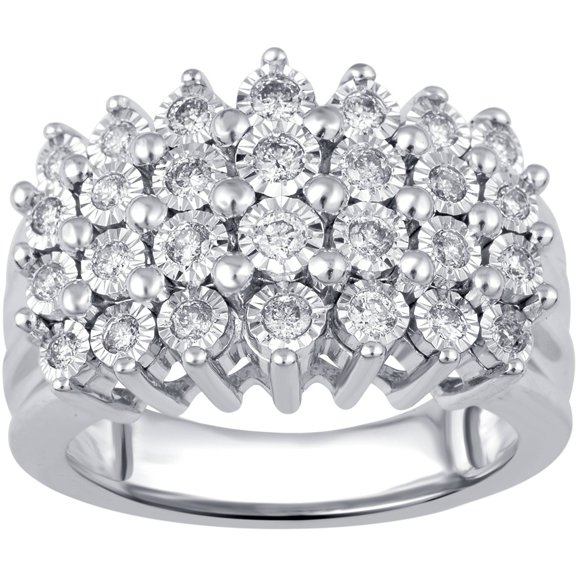 1/2 Carat T.W. Round White Diamond Sterling Silver Pyramid Ring with Miracle Plate