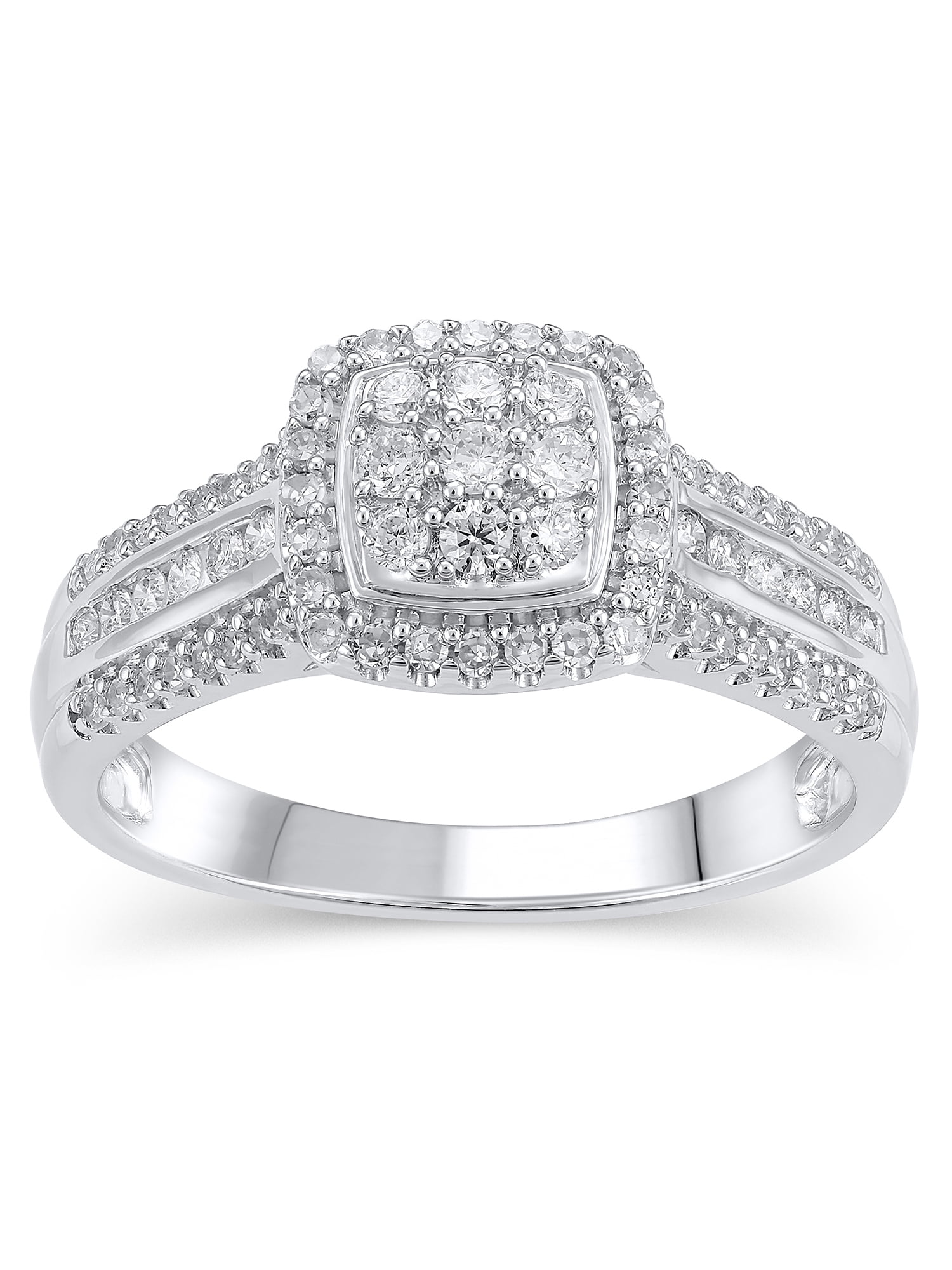 1/2 Carat T.W. (SI clarity, H-I color) Brilliance Fine Jewelry Cushion Composite Lab Grown Diamond Engagement Ring in Sterling Silver, Size 6