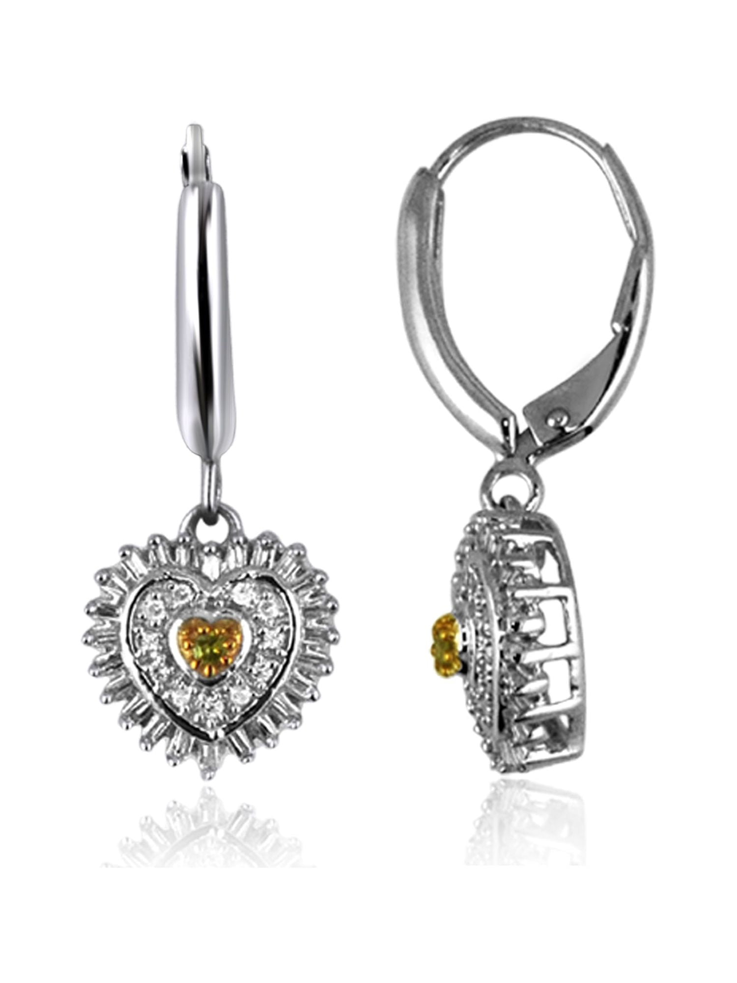 JEWELERSCLUB 1/2 Carat T.W. Yellow and White Diamond Sterling Silver Earrings