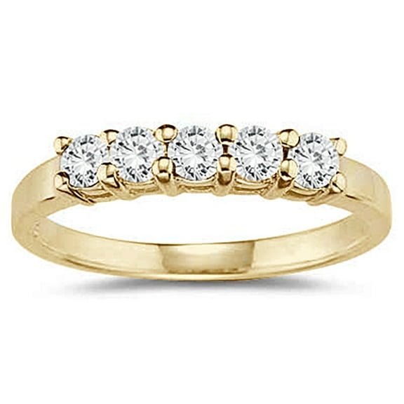 SZUL Women's 1/2 Carat TW 5 Stone White Diamond Ring in 10K Yellow Gold (J-K-L Color, I2-I3 Clarity)