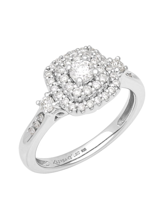 1/2 Carat TW Lab-Grown Diamond Double Halo Women's "Celestial" Engagement Ring in Sterling Silver