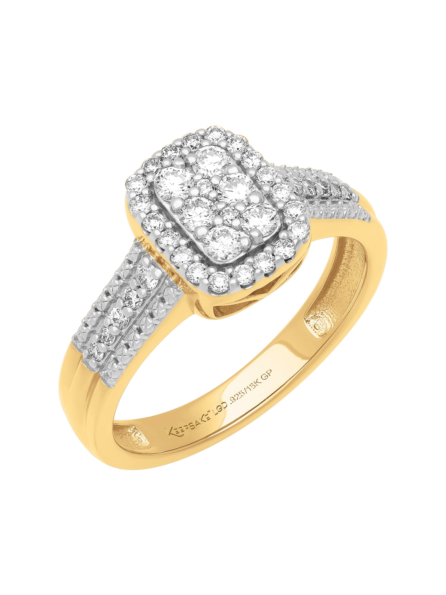 1/2 Carat TW Lab-Grown Diamond Halo Women's "Shimmer" Engagement Ring in 18k Yellow Gold-Plated Silver by Keepsake
