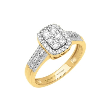 1/2 Carat TW Lab-Grown Diamond Halo Women's "Shimmer" Engagement Ring in 18k Yellow Gold-Plated Silver