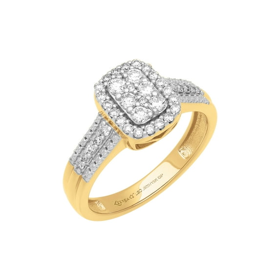 1/2 Carat TW Lab-Grown Diamond Halo Women's "Shimmer" Engagement Ring in 18k Yellow Gold-Plated Silver