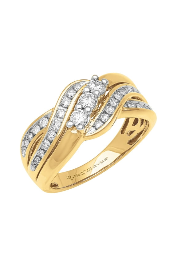 1/2 Carat TW Lab-Grown Diamond Women's 18k Yellow Gold-Plated Sterling Silver "Amore" Anniversary Band