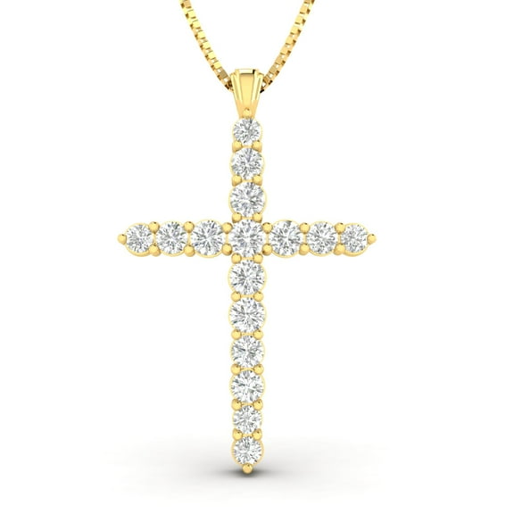 1/2 Carat TW Natural Diamond Cross Pendant Necklace in 14k Yellow Gold (G-H Color, I1 Clarity)