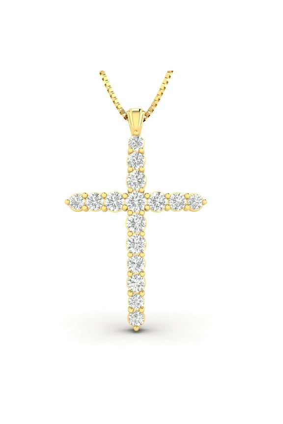 1/2 Carat TW Natural Diamond Cross Pendant Necklace in 14k Yellow Gold (G-H Color, I1 Clarity)
