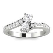 1/2 Carat TW Natural Diamond Two Stone Rings in 10k White Gold G-H Color, I2-I3 Clarity