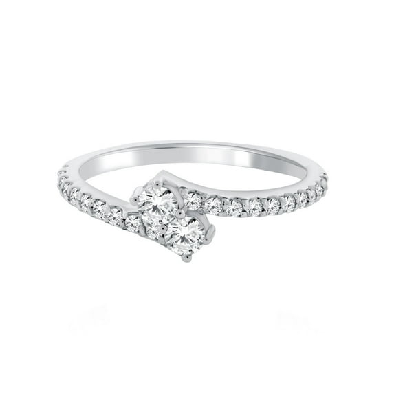1/2 Carat Two Stone Diamond Ring In 14K Solid Rose,White & Yellow Gold