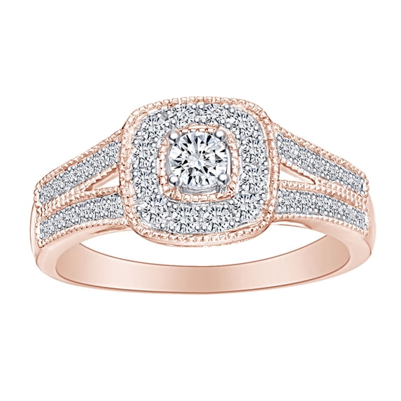 AFFY 1/2 Carat White Natural Diamond Cushion Frame Vintage Style Engagement Ring In 10k Solid Rose Gold (0.50 Cttw) Ring Size-10