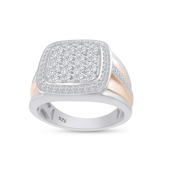 1/2 Carat White Natural Diamond Two Tone Cluster Miracle Set Anniversary Men's Ring In 14K White Gold Over Sterling Silver (0.5 Cttw) Ring Size-10