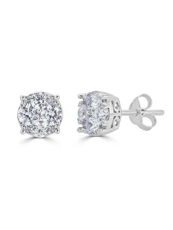1/2 Carat tw Natural Diamond Stud Earrings Set in 925 Sterling Silver