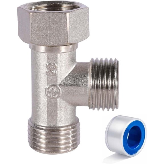 1/2" Chrome Brass Tee, Brass Chrome 3-Way Shower Diverter Valve, 1/2" Male x 1/2" Male x 1/2" Female Tee, 1/2" Tee for Shower Arm, Angle Valve, Bidet, and Sprayer Hose Applications