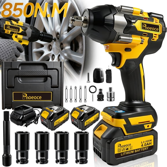 1/2" Cordless Impact Wrench Set - 21V Brushless Engine with a Maximum Torque of 850N.M, 3-Speed 3200RPM Industrial-Grade Tool, Auto-Stop Reverse Feature & Intelligent LED Display